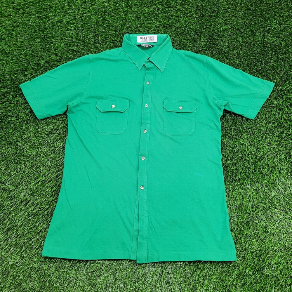 Vintage 80s Jantzen Disco Hippie Button Shirt S/M 19x30 Green